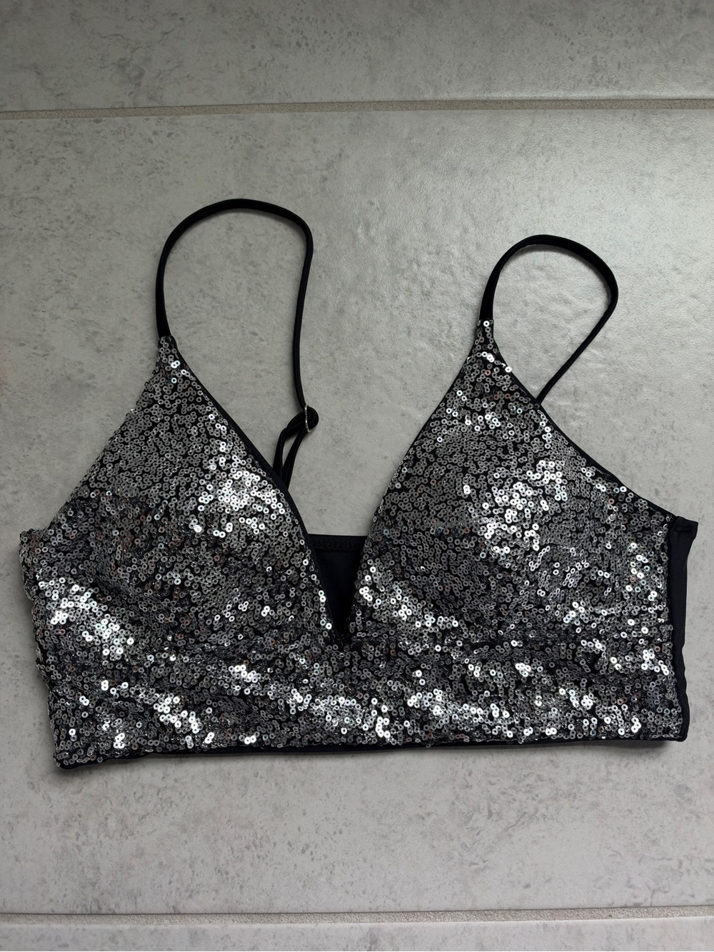 SHEIN Silver Sequin Bralette with Thin Straps